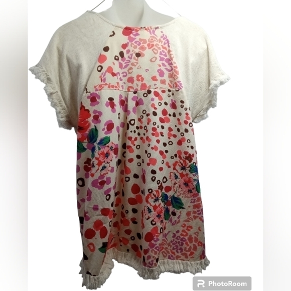 UMGEE Scoop Neck Boho Multi Printed Frayed Hem Top Small - Picture 2 of 7